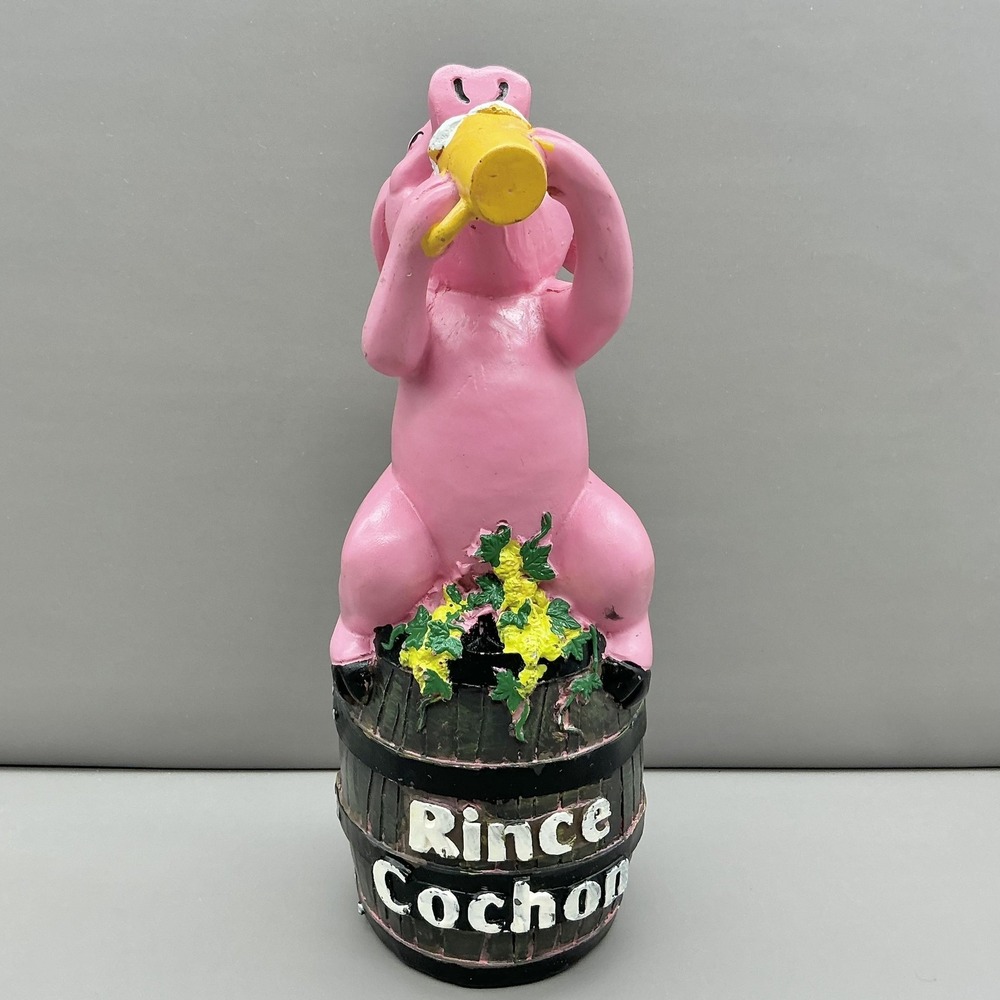 Rince Cochon Pink Pig Beer Tap Handle Barrel Grapes Yellow Mug Bar Figurine